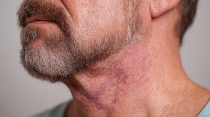 Fototapeta premium Elderly caucasian male with skin discoloration on neck.