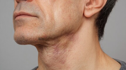 Obraz premium Elderly caucasian male with wrinkled neck and jawline.