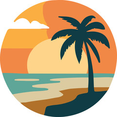 Tropical Sunset Beach Logo Scene
