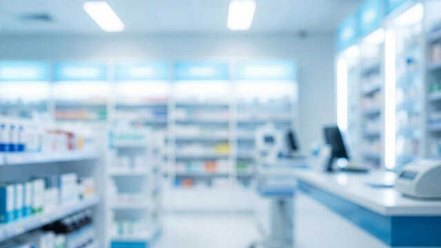 Blurred background of modern pharmacy interior with medicine