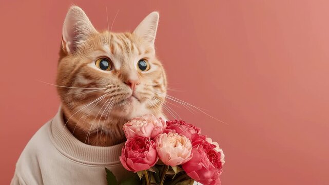 cat with flowers,card,gift