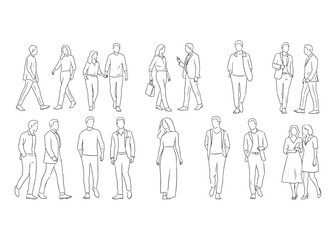 Obraz premium CAD People Vector Set – Thin Line Human Figures for Architecture Plans and Modern Workspace Design