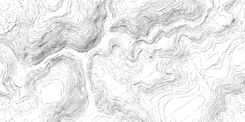 Detailed topographic contour lines representing mountainous terrain with varying elevation and texture