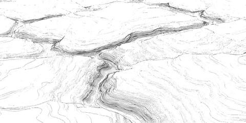 Abstract topographic contour lines depicting layered rock formations and geological strata topography