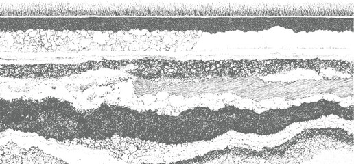 Fototapeta na wymiar Detailed cross section of soil layers with grass on and varied textures earth ground