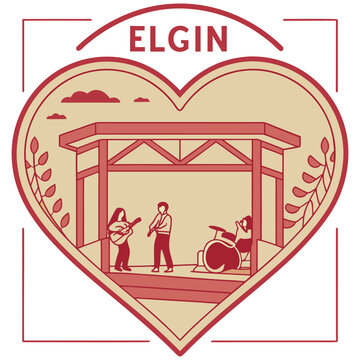 Elgin Illinois Live Music Band in Gazebo Heart Vector Illustration