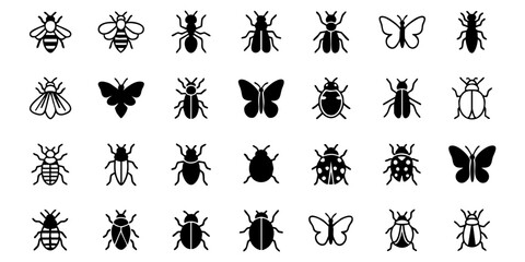 Collection of various insect silhouettes displayed together in a grid pattern © Dhani