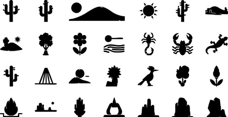 Obraz premium Collection of simple black silhouettes depicting desert wildlife and scenery from various viewpoints