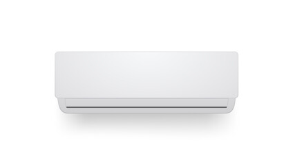 Fototapeta premium Air conditioner unit. White modern design with horizontal air vent at bottom. Simple and sleek appearance ideal for contemporary interiors. Clean, minimalist vector illustration of cooling appliance.