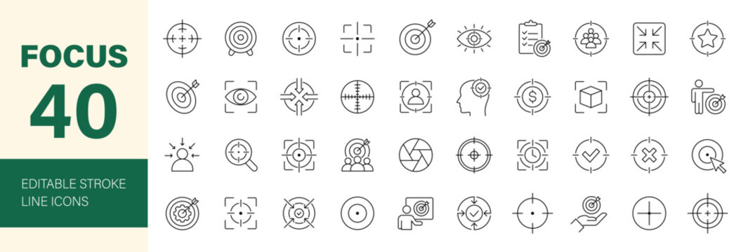 Focus icon set. Editable line icons. Vector illustration.