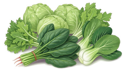 Fresh Leafy Greens Assortment - Cabbage, Spinach, Bok Choy, Parsley