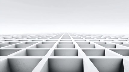 Fototapeta premium Minimalist architectural grid pattern receding into a bright, hazy horizon