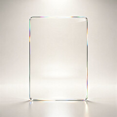 A clear rectangular glass object is standing upright on a flat surface