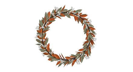 Fototapeta premium Autumn Wreath with Orange and Green Leaves and White Berries