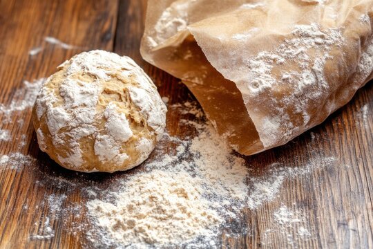 Fresh homemade breakfast bakery featuring brown bread loaf, wheat flour dough with rye yeast, healthy diet pastry cereal bun, crispy crust