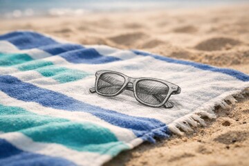 Pencil Sketch Sunglasses on a Real Beach Towel