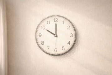 Pencil Sketch Clock Hanging on a Real Wall