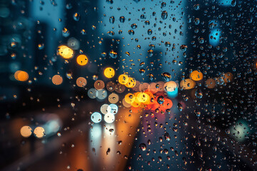 雨の窓からの夜景