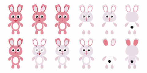 Obraz premium Collection of adorable pink cartoon bunnies in various poses and perspectives