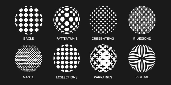 Optical illusions featuring various patterned egg shapes in black and white