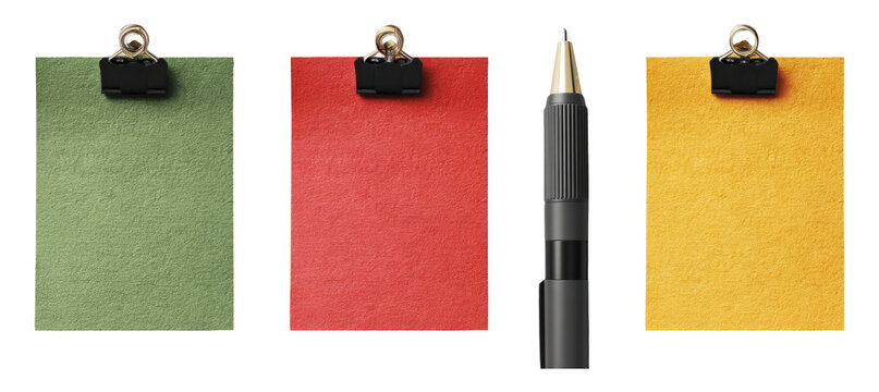 Colorful Paper Clips with Blank Notes and a Black Pen for Stationery Use