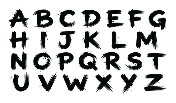 Brush stroke alphabet letters vector design: A, B, C, D, E, F, G, H, I, J, K, L, M, N, O, P, Q, R, S, T, U, V, W, X, Y, Z
