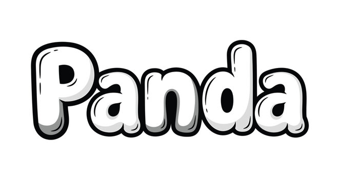Vector panda text, 3D effect, white and black, shiny, bubble letters, Isolated on transparent background, png