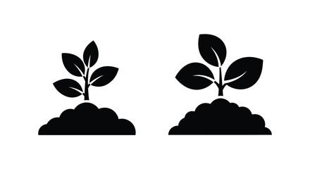 Two plant sprouts growing from soil a striking black silhouette © MDHOJAIFA