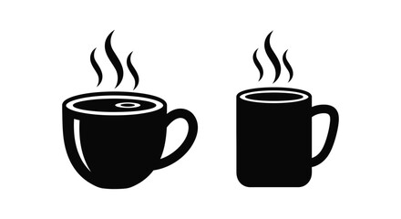Obraz premium Two black coffee cups with rising steam a bold silhouette