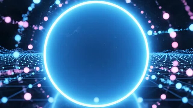 Futuristic blue glowing orb surrounded by network connections and data points
