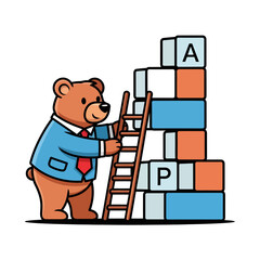Professional Bear Building Career Growth Blocks Vector Illustration