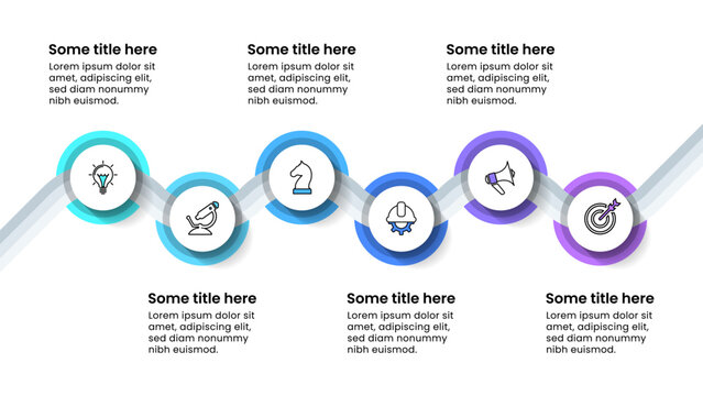 Infographic template. Horizontal line with circles and 6 steps
