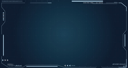 Futuristic blue and white HUD overlay. Interface elements for sci-fi, data analysis, military or technology UI design. Dotted grid with white lines. Monitor screen overlay UI with cyber elements. © ikonstudio