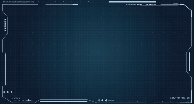 Futuristic blue and white HUD overlay. Interface elements for sci-fi, data analysis, military or technology UI design. Dotted grid with white lines. Monitor screen overlay UI with cyber elements.