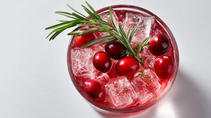 Refreshing Cranberry Cocktail with Rosemary and Ice