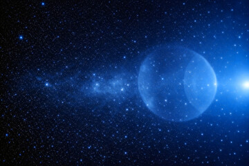 Abstract blue space background with stars and lens flare