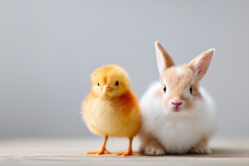 Cheerful Easter Card with Cute Chick and Bunny for Happy Greetings