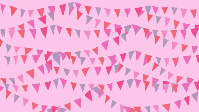colorful party bunting flags on a pink background for festive celebrations and joyful occasions with decorative elements.