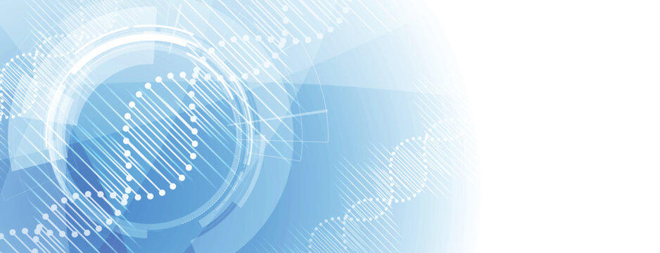 Futuristic science and technology background, DNA spiral strands, connected neural web