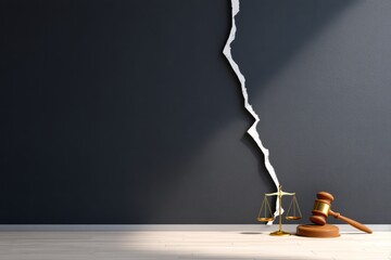 Justice Symbolism with Cracked Wall, Scale of Justice, and Gavel Illustration
