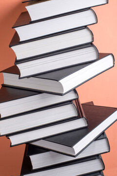 Background of standing open books on a colored background
