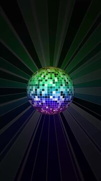 Disco ball rotating animation with colorful light. Full HD. 4K