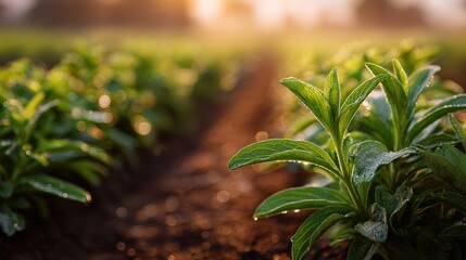 Fresh Morning Dew on Green Plants