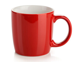 A red coffee mug on a white background