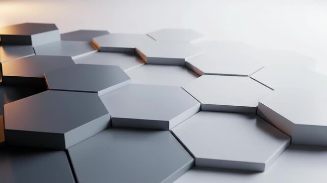 Gray 3d hexagonal tiles arranged on white surface isolated on white background