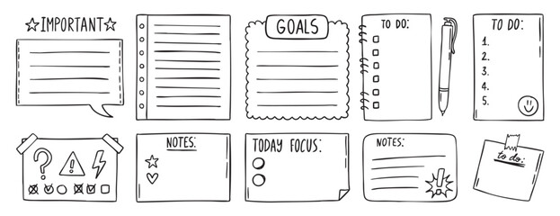 sticky note, reminder, to do list in doodle style doodle isolated on white background. doodle hand drawn, for stickers, logos, branding, social media and printable.