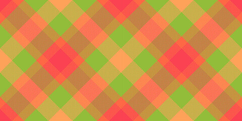 Naklejka premium Pyjamas pattern check plaid, fur background fabric tartan. String vector texture seamless textile in green and tomato colors.
