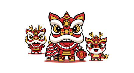 Fototapeta premium Traditional Chinese Lion Dance Costumes Characters