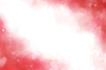Obraz premium Red watercolor background with hearts and space for text. Romantic rose feminine aquarelle overlay. Watercolour backdrop illustration for fashion, banner, ads, website, poster, cover design