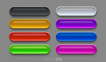 Obraz premium Vibrant set of glossy web buttons with rounded edges and shadow effect. Modern UI element.